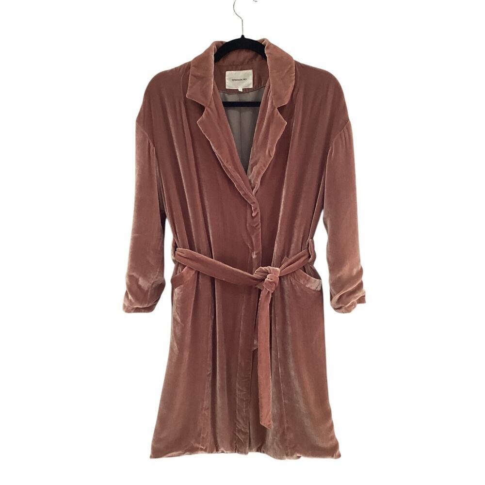 Emerson Fry Studio Coat In Blush Velvet Size 2 Belted Pockets Silk Blend Velvet - Picture 6 of 14
